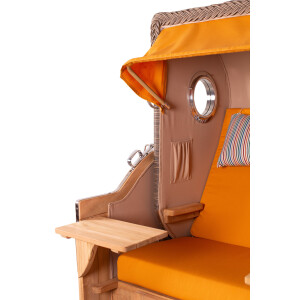 Luxus Strandkorb 2,5 Sitzer | XL Teak Bullauge | Grau | Ammersee Modell 586 | inkl. Liftersystem