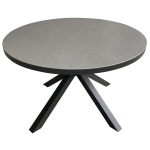 Tisch Almeria - 120 cm rund - gesinterter Stein hellgrau - Gestell Kreuz-Form